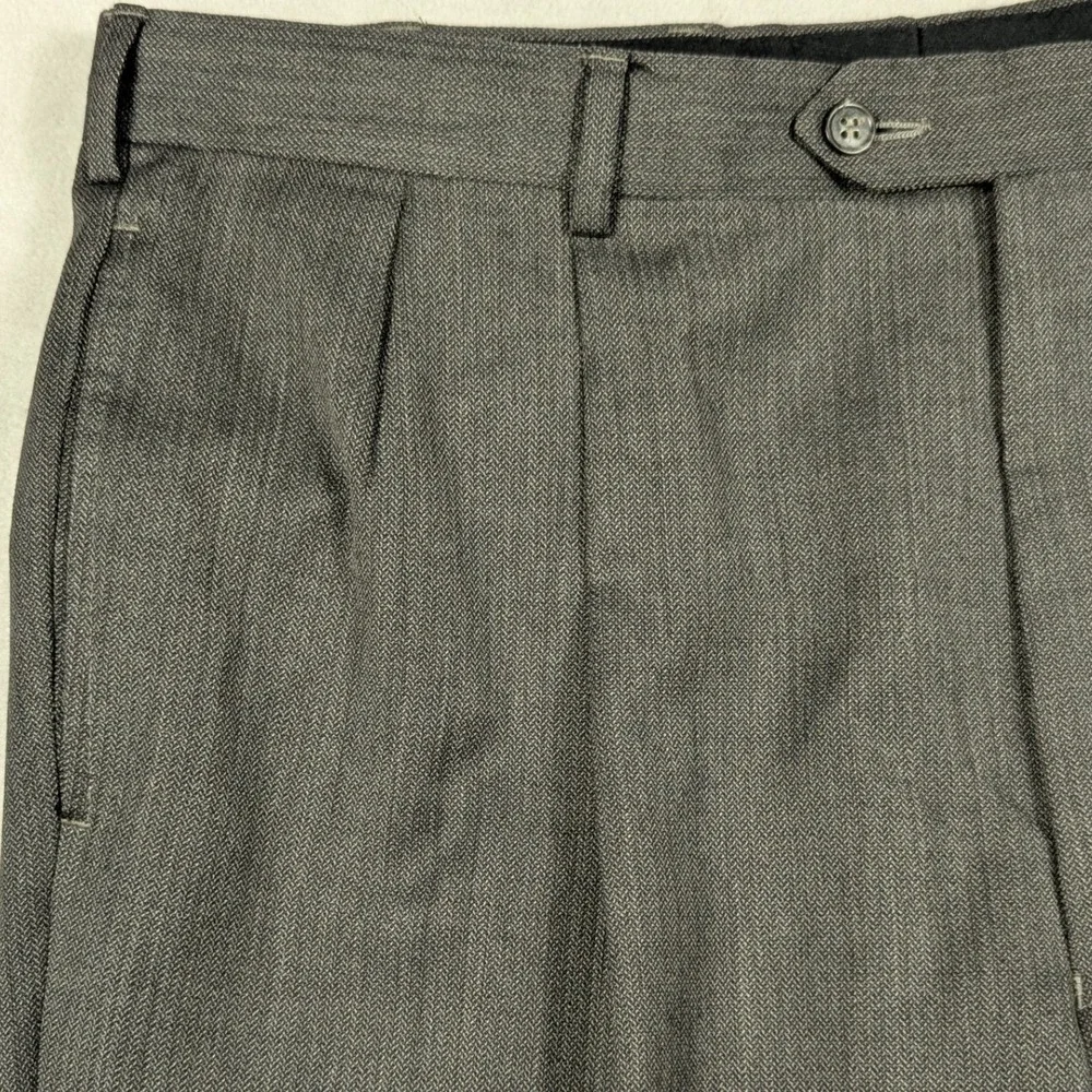 Jos A Bank Windsor Mens 38 LG Grey Herringbone 100% Wool Pleated‎ Cuffed Pants